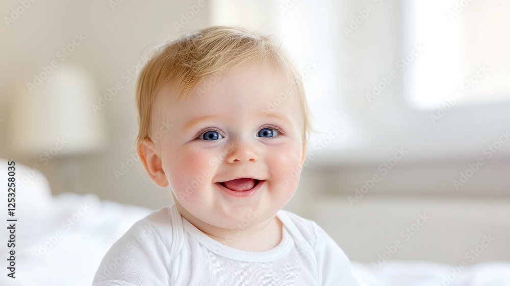 Smiling Baby Girl in Bedroom Smiling Baby Girl in Bedroom