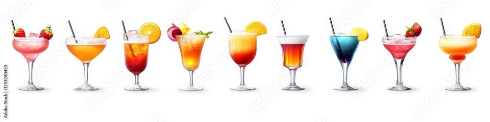 Set of Ten Refreshing Cocktails Isolated on a White Background Colorful Array of Summer Drinks Set of Ten Refreshing Cocktails Isolated on a White Background Colorful Array of Summer Drinks