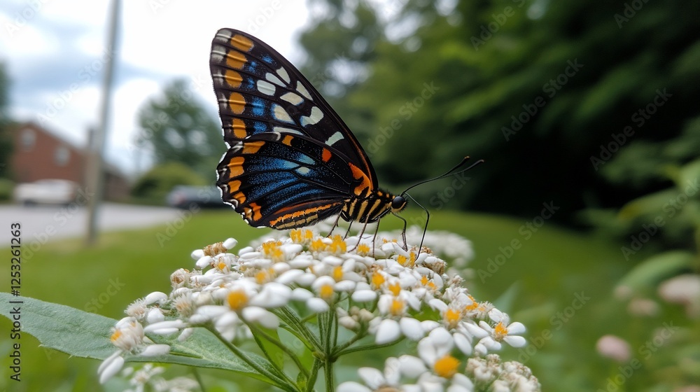 Fototapeta premium Vibrant Pipevine Swallowtail Butterfly on White Flowers