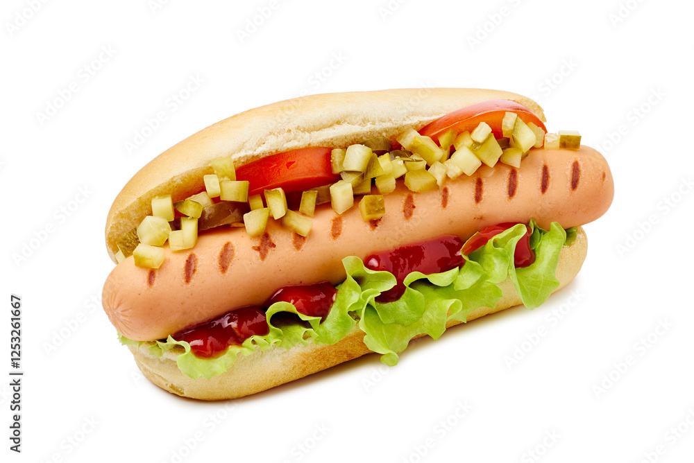 Indulge in a Delicious Hot Dog Loaded with a Variety of Fresh and Flavorful Toppings Indulge in a Delicious Hot Dog Loaded with a Variety of Fresh and Flavorful Toppings