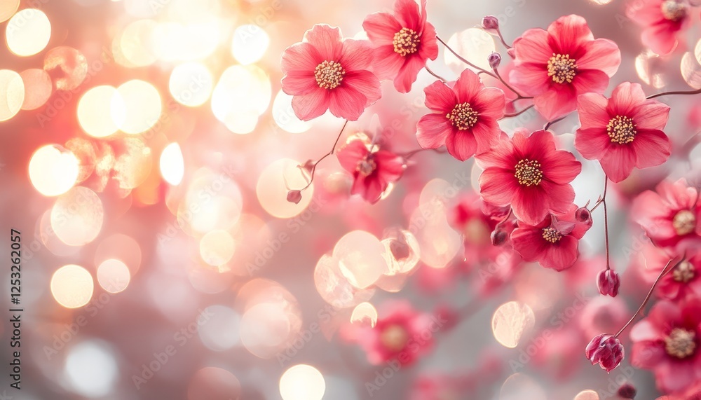 Delicate pink wildflowers in bloom, soft bokeh background, natural sunlight, close up view Delicate pink wildflowers in bloom, soft bokeh background, natural sunlight, close up view