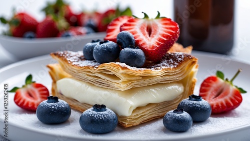 Wallpaper Mural Desserts. Flaky Pastry Dessert with Fresh Berries and Cream Torontodigital.ca