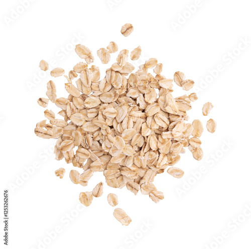 pile of dry rolled oatmeal isolated on white background 