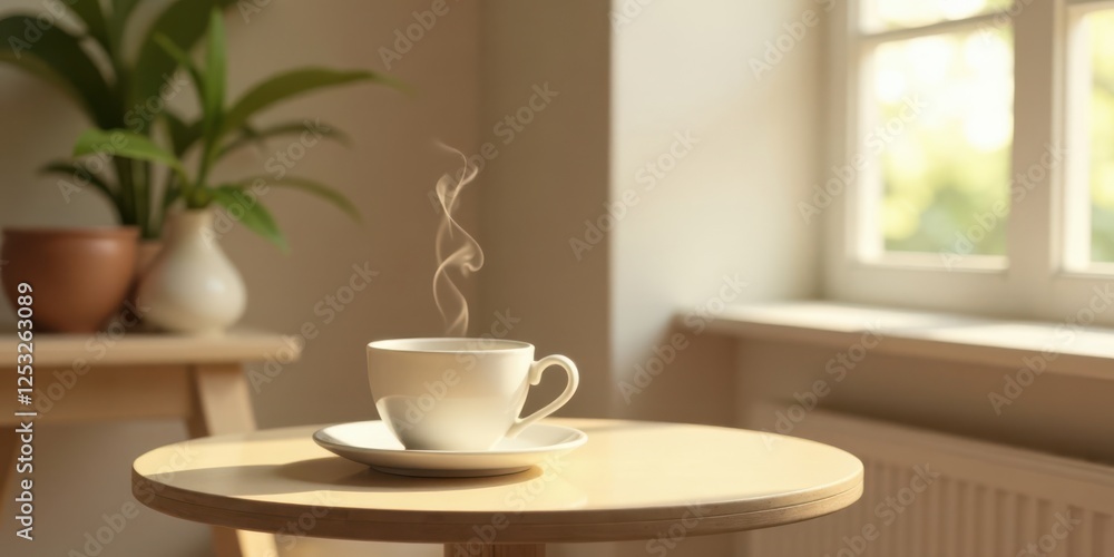Aromatic Steam Rising from a Warm Drink in a Serene Home Setting Aromatic Steam Rising from a Warm Drink in a Serene Home Setting