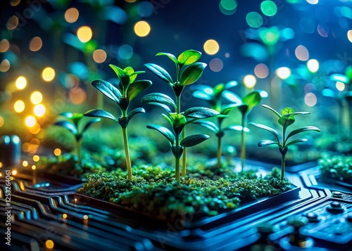 Urban Jungle: Circuit Board Plant Life with Bokeh - Stock Photo photo