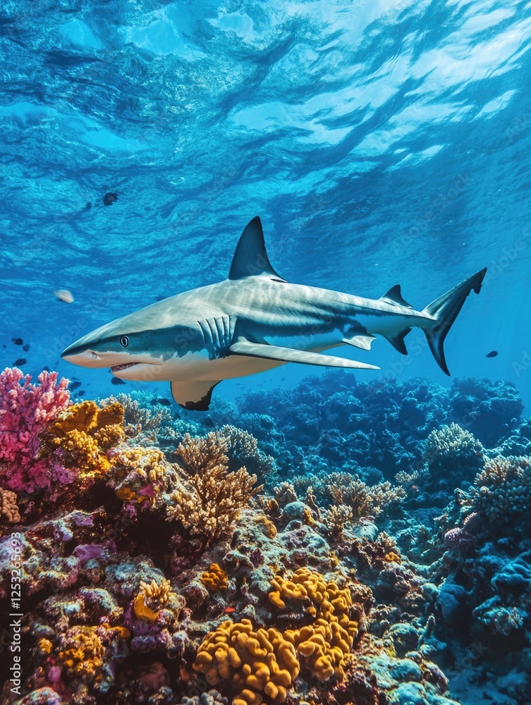Naklejka premium Grey Reef Shark in Underwater Environment