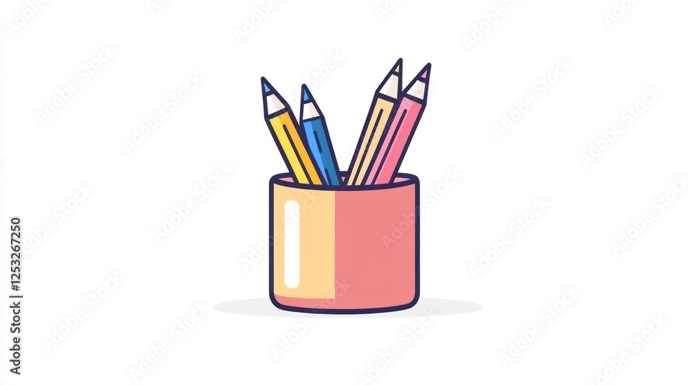 Fototapeta premium Colored pencils in a pink pencil holder