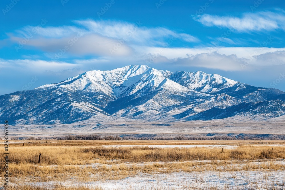 Snowy Mountain Range Under a Blue Sky . Snowy Mountain Range Under a Blue Sky .