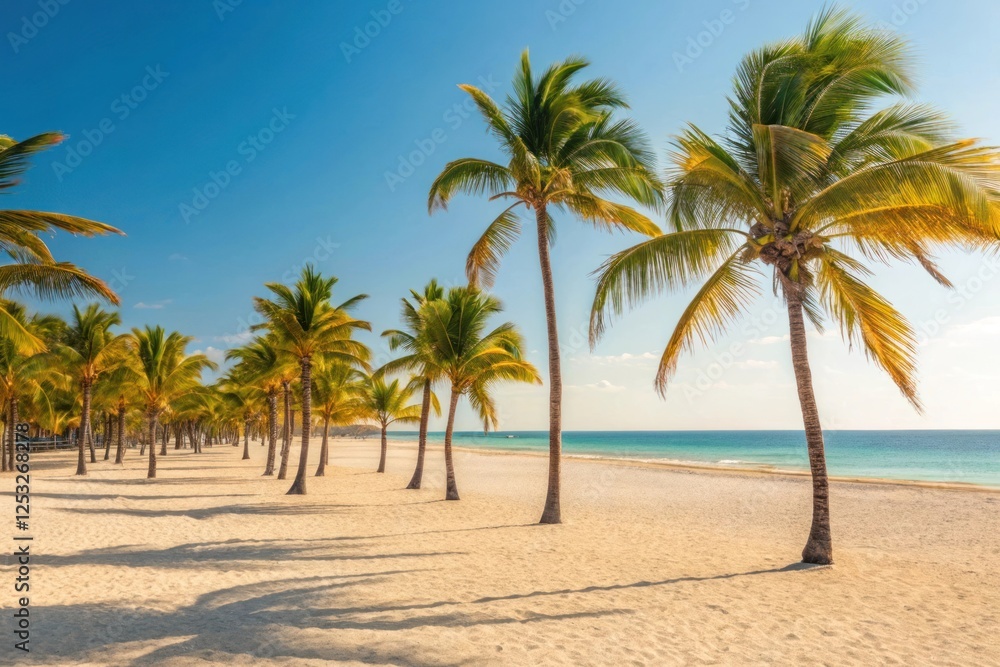 Tropical Beach with Palm Trees and White Sand on a Sunny Day Tropical Beach with Palm Trees and White Sand on a Sunny Day