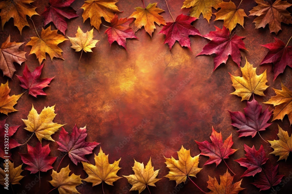 Autumnal foliage arranged in a captivating border around a rich, textured background, perfect for seasonal designs and celebrations. Autumnal foliage arranged in a captivating border around a rich, textured background, perfect for seasonal designs and celebrations.