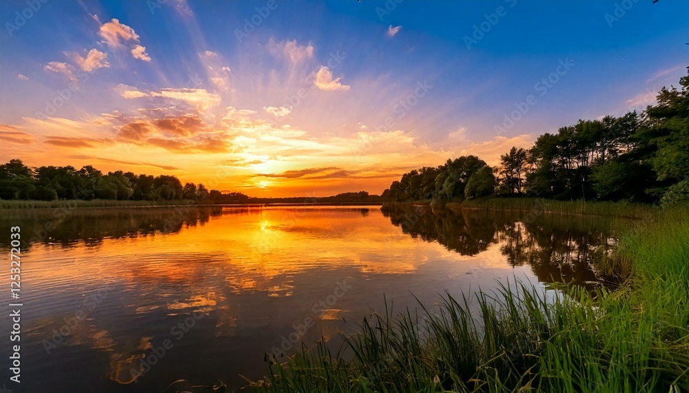 Obraz premium lake reflecting a stunning sunset 