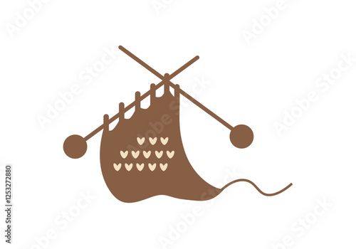 Knitted product and knitting needles isolated on a white. Logo for hand made shop.