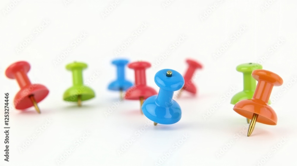 Colorful Push Pins Isolated on White Background Colorful Push Pins Isolated on White Background