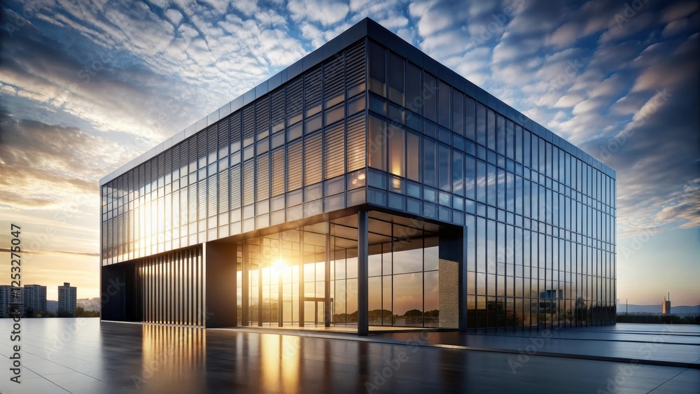 Modern Glass Office Building at Sunset A Stunning Architectural Design Reflecting the Golden Hour Modern Glass Office Building at Sunset A Stunning Architectural Design Reflecting the Golden Hour