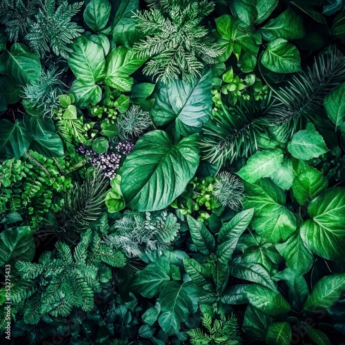 Lush Green Tropical Foliage Texture Background