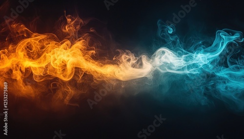 Abstract fire and ice smoke collision on dark background, ideal for graphic design