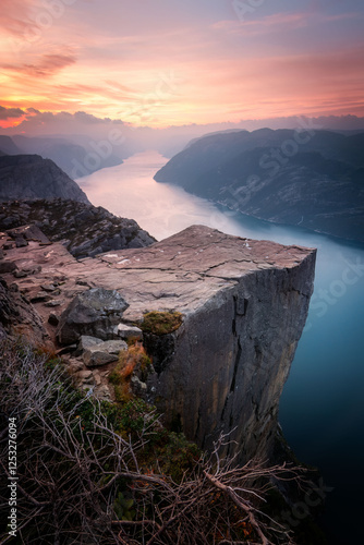 Sunrise above Pulpit Rock in Norway
