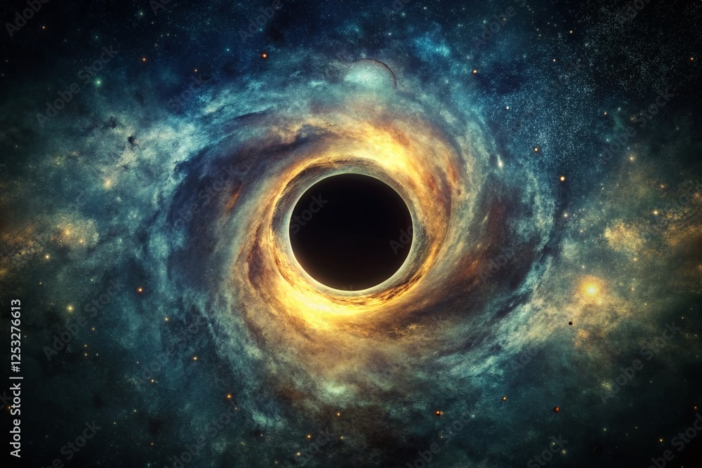 Vintage Black Hole Design History Project: White Space on Black Background Stock Photo