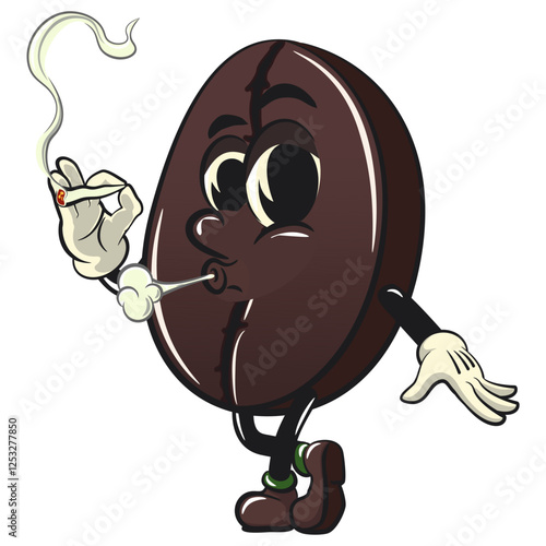 cute coffee beans vektor illustration mascot character smoke calmly, work of hand drawn