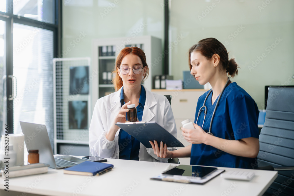 Doctors and nurses collaborating in a modern medical office, showcasing teamwork and patient care. Doctors and nurses collaborating in a modern medical office, showcasing teamwork and patient care.