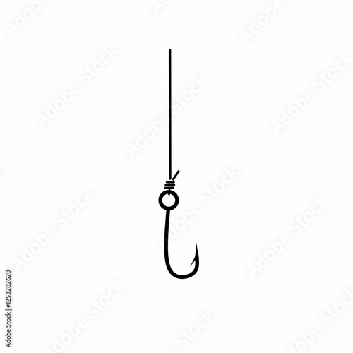 fishing hook, isolated on a white background, minimalist black line art vector illustration