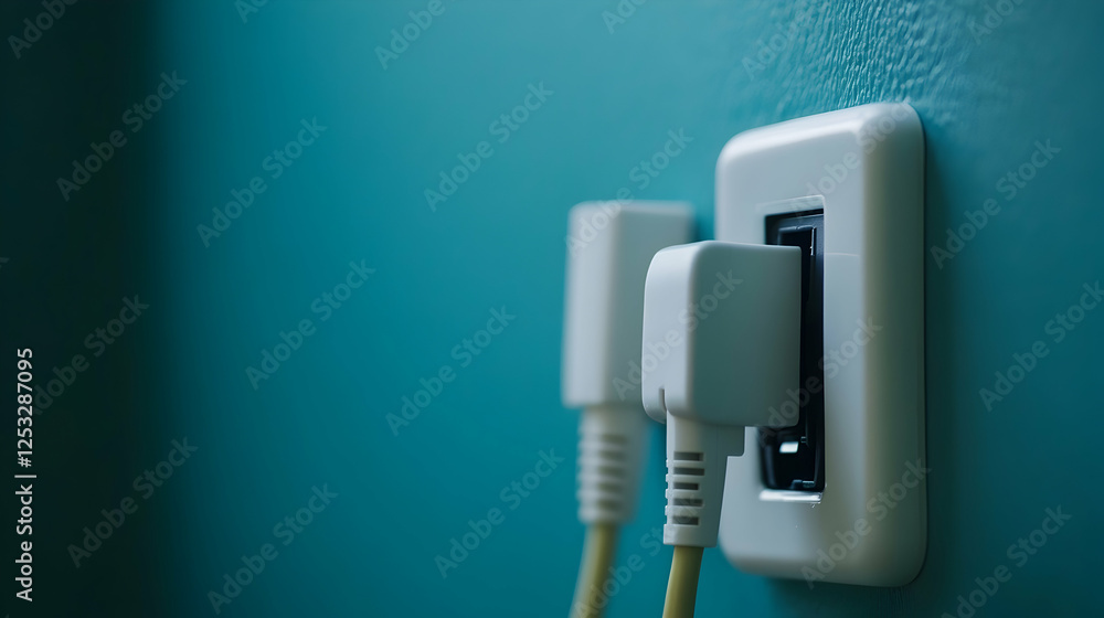 Close-up of an AC adapter plugged into an outlet providing power to a device Close-up of an AC adapter plugged into an outlet providing power to a device