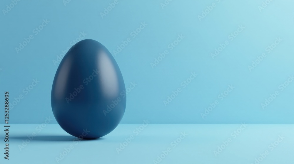 A single, dark-blue egg rests on a light-blue surface, a minimalist composition evoking serenity and contemplation A single, dark-blue egg rests on a light-blue surface, a minimalist composition evoking serenity and contemplation
