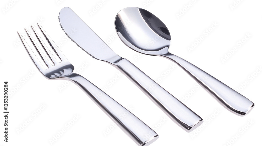 Shiny silver cutlery set on transparent background Shiny silver cutlery set on transparent background