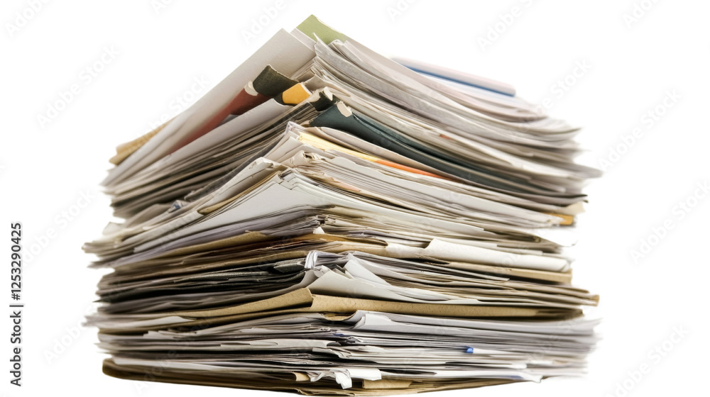 Large stack of papers on transparent background Large stack of papers on transparent background