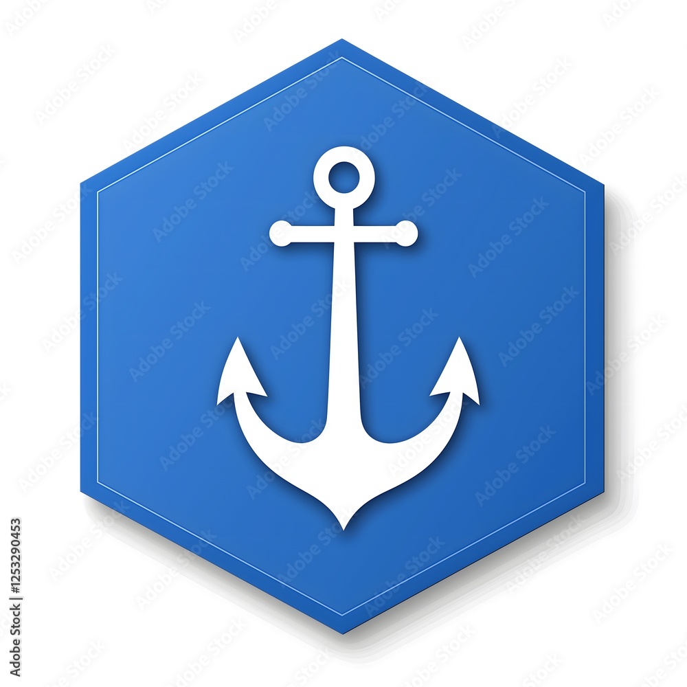 Classic Nautical Anchor Icon Decal for Maritime and Navigation Services, Blue Hexagonal Marine Design Sticker for Boating and Sailing Equipment Signage Classic Nautical Anchor Icon Decal for Maritime and Navigation Services, Blue Hexagonal Marine Design Sticker for Boating and Sailing Equipment Signage