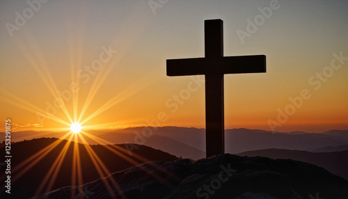 Wallpaper Mural Rustic wooden cross silhouette against a vibrant sunset, symbolic image of Good Friday Torontodigital.ca