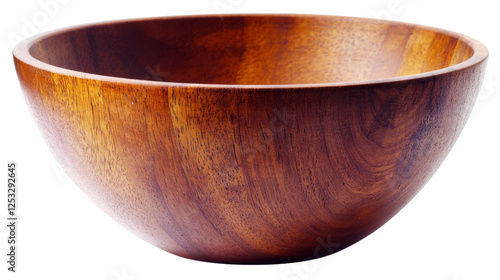 Empty wooden bowl showing wood grain on transparent background