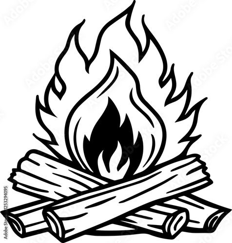 Line Art Illustration of Burning Wood for Coloring Book – Digital Drawing