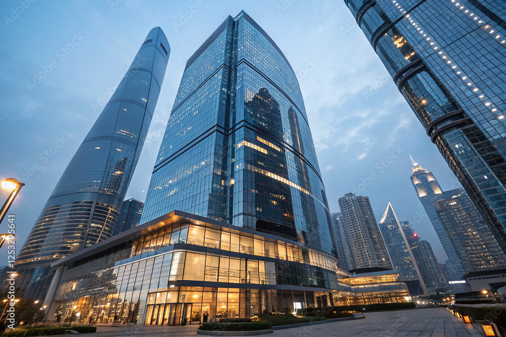 Fototapeta premium Futuristic skyscraper with glass facades