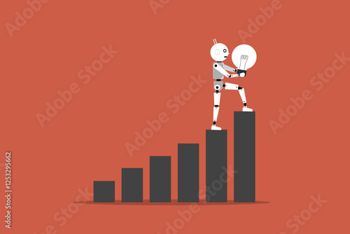 Artificial intelligence robot climbing growth bar graph