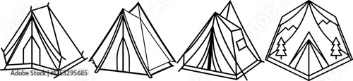 A set of Line Art Illustration of a Camping Tent for Coloring Book – Digital Drawing