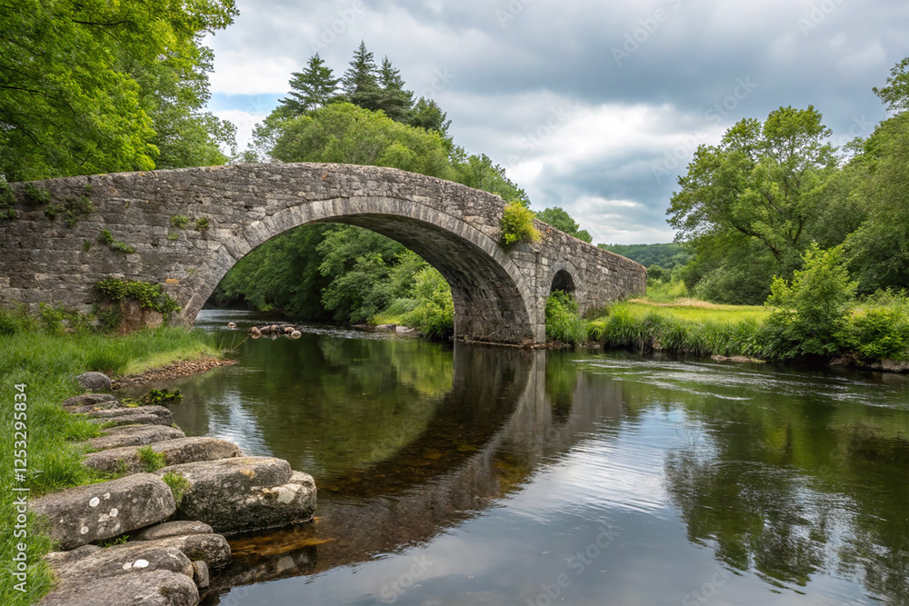 Fototapeta premium Stone bridge over a calm river