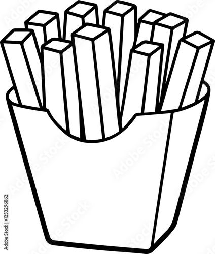 Line Art Illustration of French Fries for Coloring Book – Digital Drawing