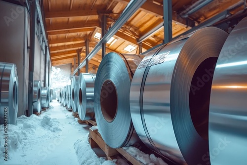 Wallpaper Mural Rolls of galvanized steel sheet inside the factory or warehouse. Torontodigital.ca