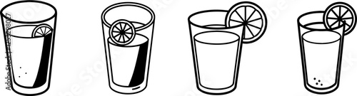 A set of Line Art Illustration of a Glass with Lemon Juice for Coloring Book – Digital Drawing