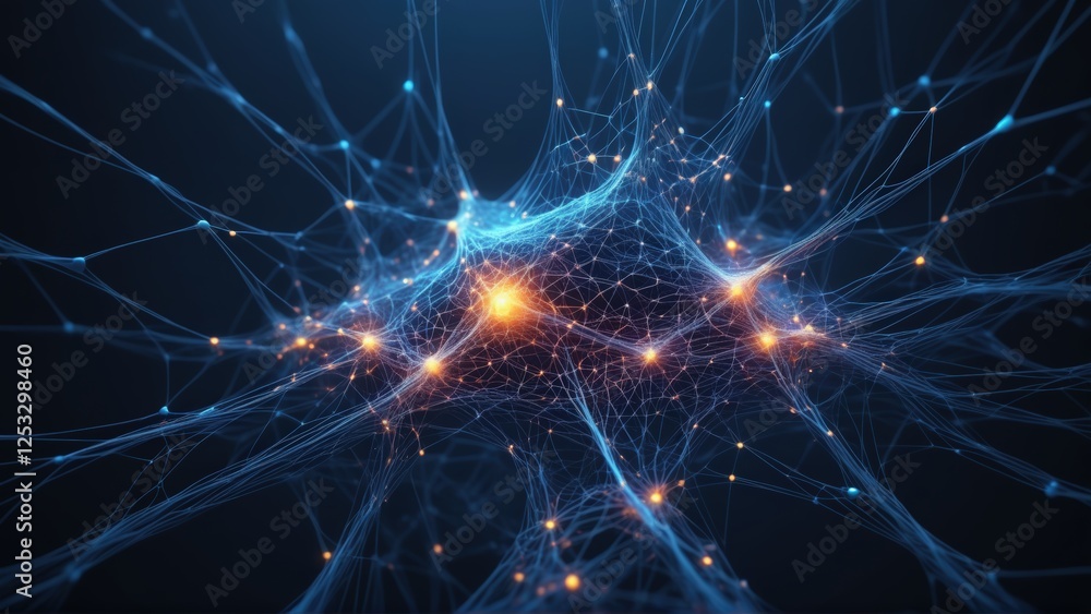 A seamless abstract representation of an AI neural network, with glowing blue and purple nodes connected by fluid, pulsating energy streams A seamless abstract representation of an AI neural network, with glowing blue and purple nodes connected by fluid, pulsating energy streams