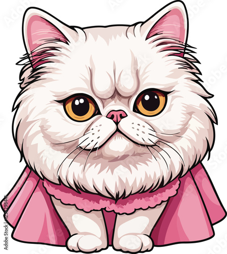 Fluffy Persian Cat is Sitting position with rose color dress 