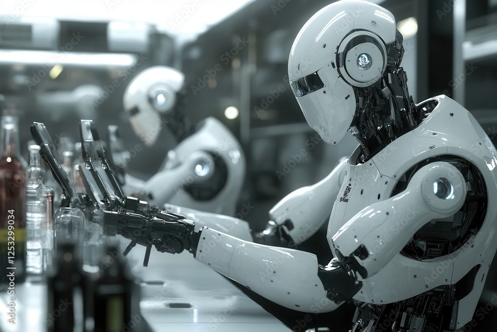 Fototapeta premium Robotics and Automation: Robotic Arms at Work in a Factory .