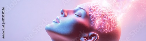 A human head with soft-focus details showcases a vibrant explosion of cosmic energy and light erupting from the forehead, symbolizing emotional release and sensory elevation