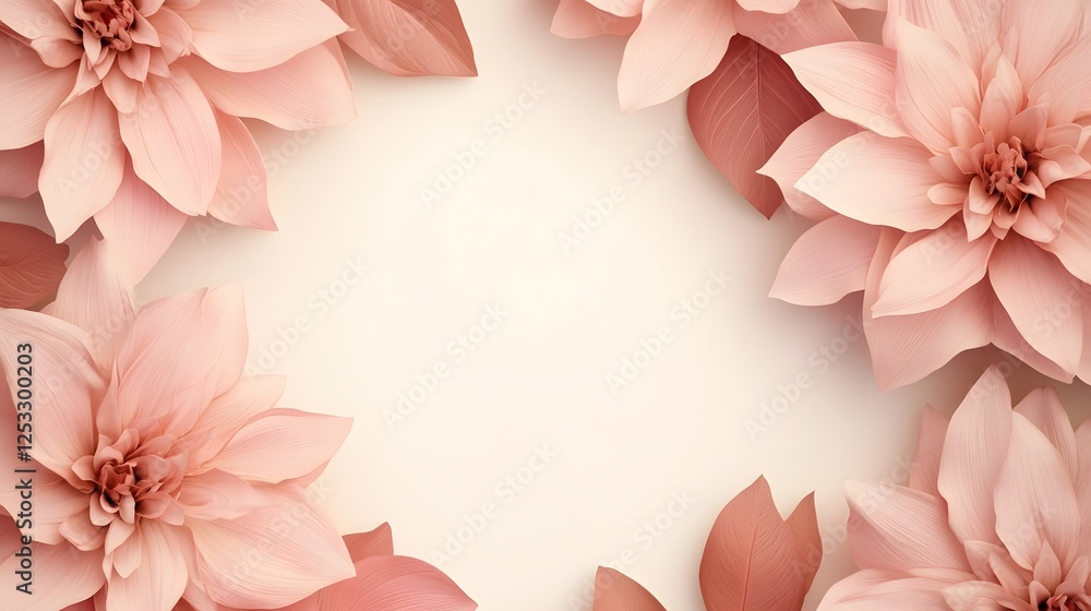 Naklejka premium Soft Pastel Pink and Cream Floral Background with Open Center Area