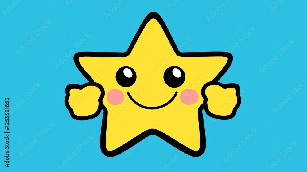 A cartoon star with five points and a broad smile giving a double thumbs up while wearing a broad smile A cartoon star with five points and a broad smile giving a double thumbs up while wearing a broad smile
