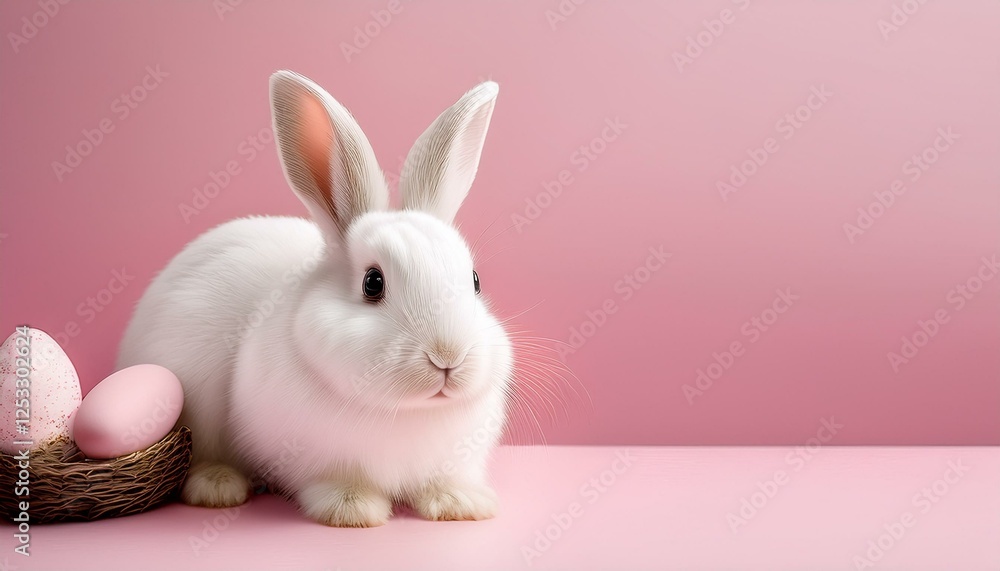 easter white bunny on pastel pink background copy space easter white bunny on pastel pink background copy space