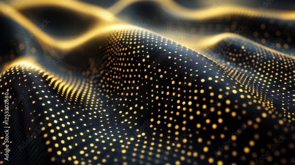 Abstract black fabric with golden dots, undulating. Perfect for tech, luxury, or data visualization projects. Abstract black fabric with golden dots, undulating. Perfect for tech, luxury, or data visualization projects.