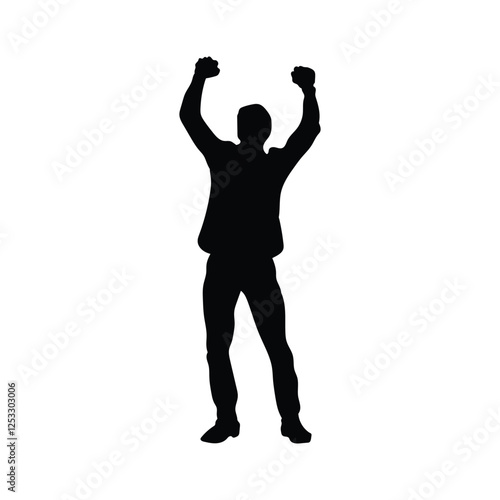 Man with his arms outstretched silhouette vector illustration. Happy Businessman Silhouette Celebrating Success.