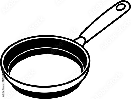 Frying Pan Line Art Vector | Outline Illustration for Coloring Book